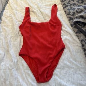 monday swimwear coral crinkle one piece swimsuit